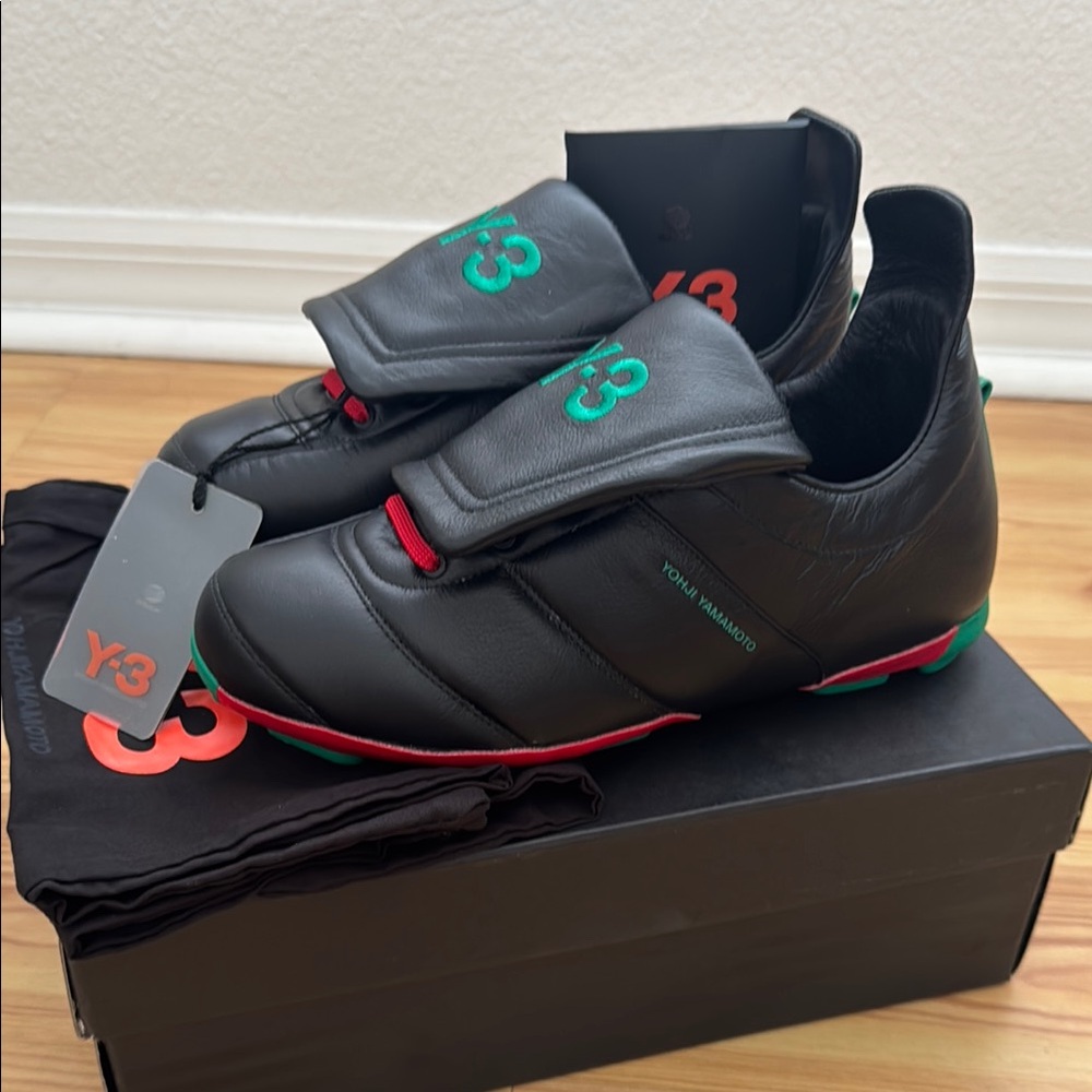 Y-3 Black Athletic Shoes with Green and Red Accents